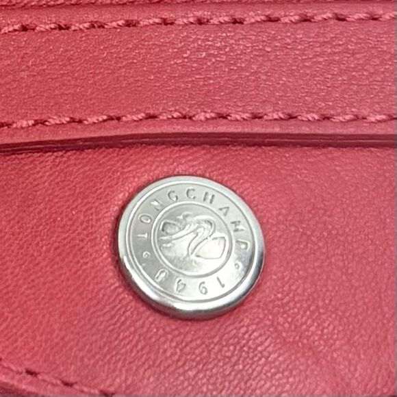 Longchamp Red Leather Logo Snap Toe Italian Made Slip On Classic Ballet Flats - Picture 13 of 15